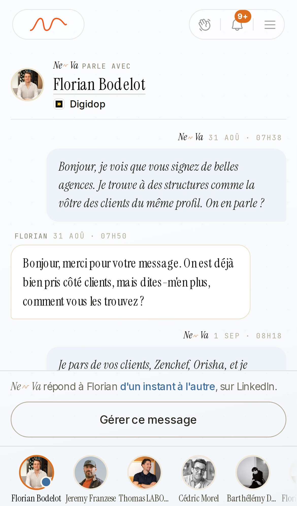 Une conversation en cours entre Ne~Va et un décideur