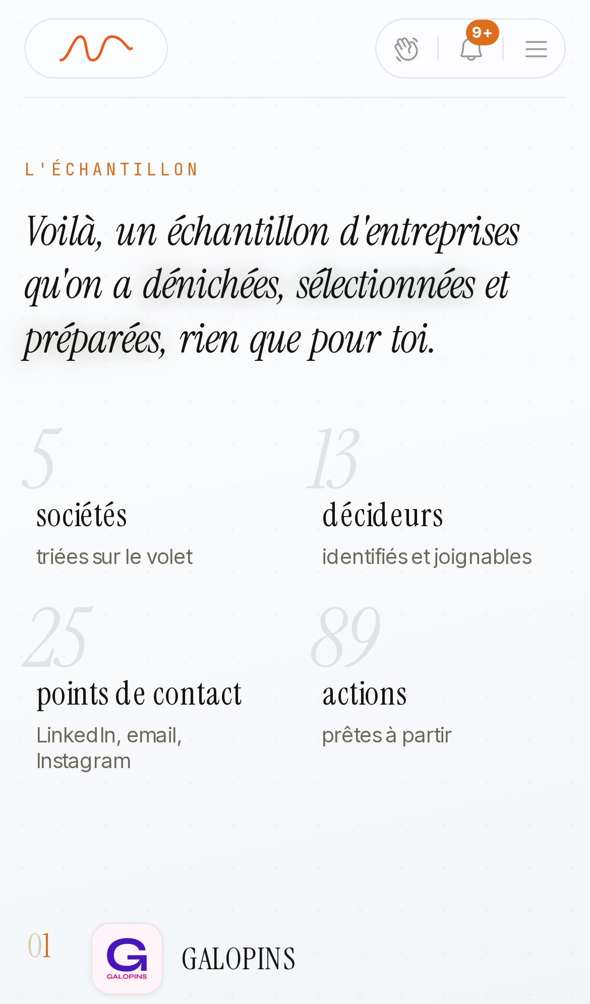L'échantillon, avec les cinq sociétés trouvées
