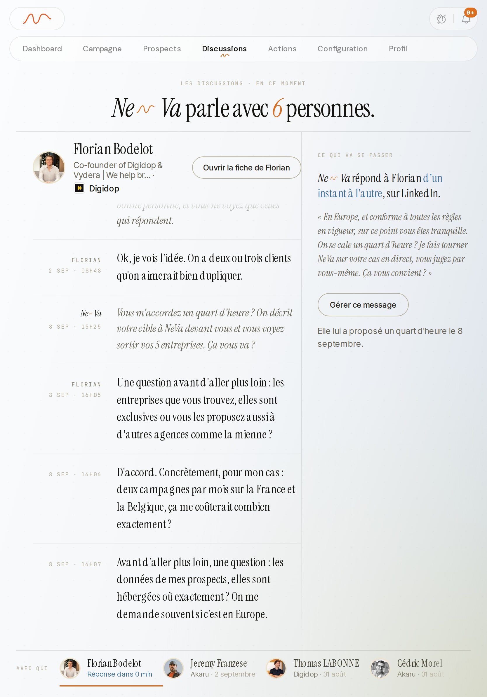 Une conversation en cours entre Ne~Va et un décideur