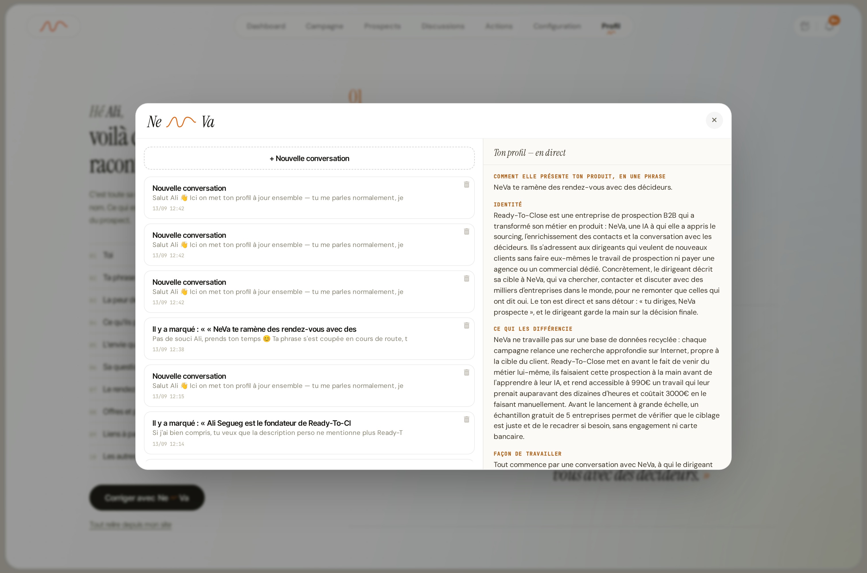 Tu corriges ton profil en discutant avec Ne~Va